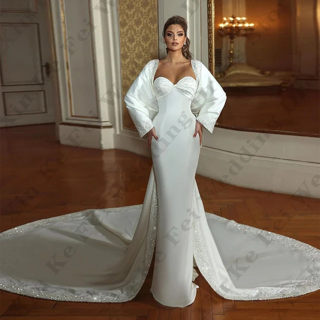 Gorgeous Satin Wedding Dresses Simple Slimming A Line Sexy Backless Mermaid  Square Neck Long Sleeves Mopping Bride Gowns 2024 - AliExpress