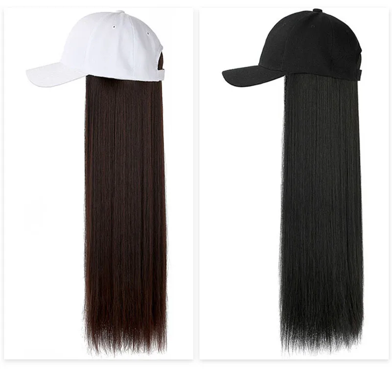 Women's Baseball Caps Meetlife Baseball Cap With Long Extension Wig Synthetic Hair Long Straight Hair Travel Beach Baseball Hat 60cm cute baseball caps for women