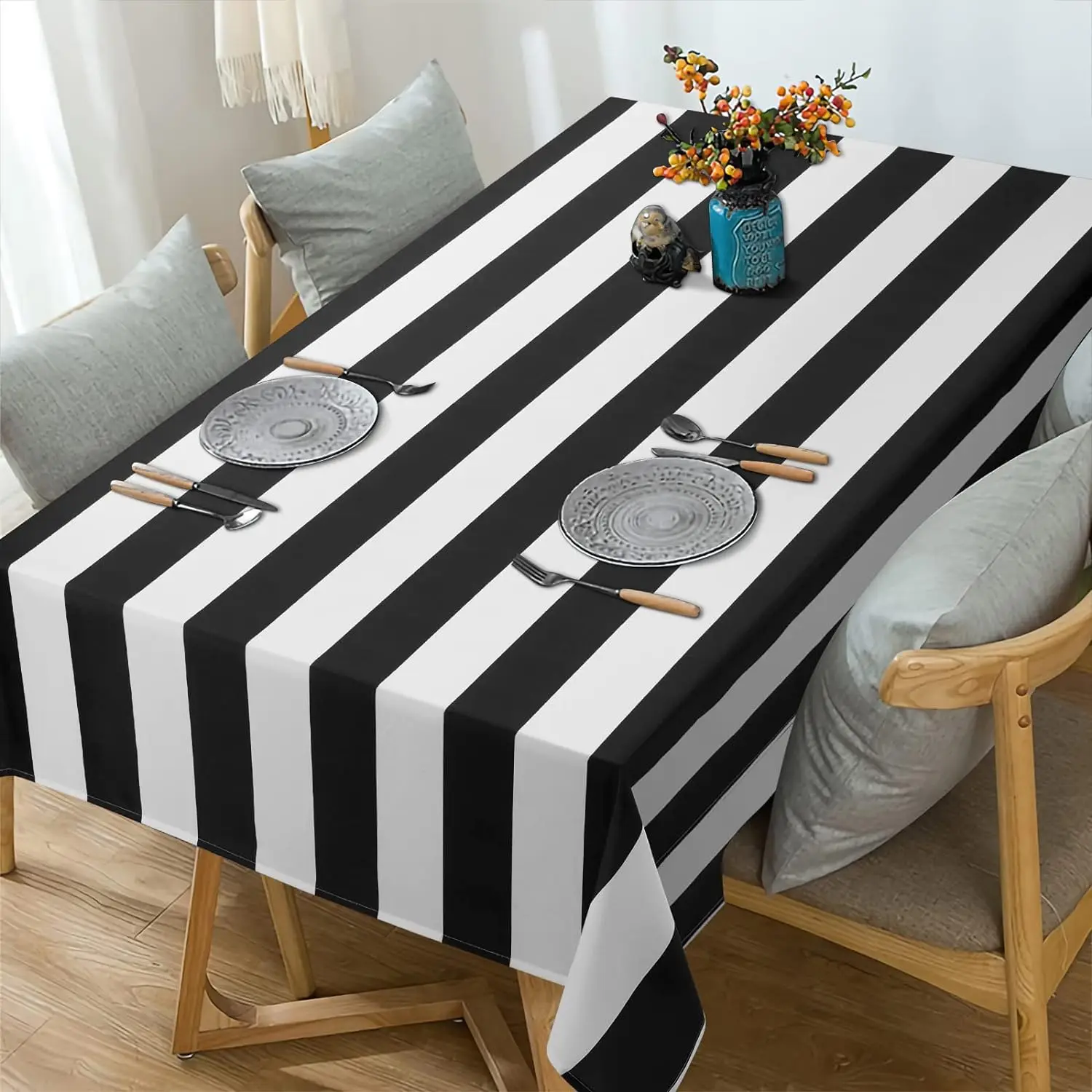 Black White Striped Tablecloth for Rectangle Geometric Stripe Waterproof Table Cloth for Kitchen Dining Room Holiday decorations 5
