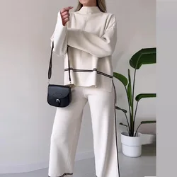 2024 Autumn Winter 2 Pieces Women's Pajamas Set Knitted Sweater Wide Leg Jogging Pants Home Suit Female Oufit Sets Tracksuit