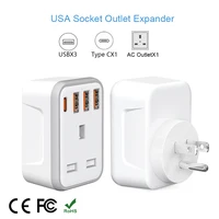 UK To EU US Plug Adapter Travel Socket Expander with 1 AC Outlet 3 USB and 1 Type C Port