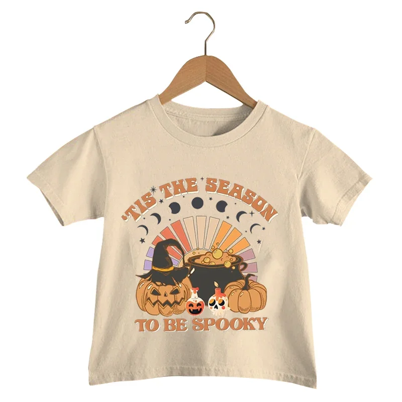 

Children Halloween Pumpkin Cartoon T-shirt Tis The Season To Be Spooky Print Funny Boys Clothes Summer Cute Girls Tops Tee