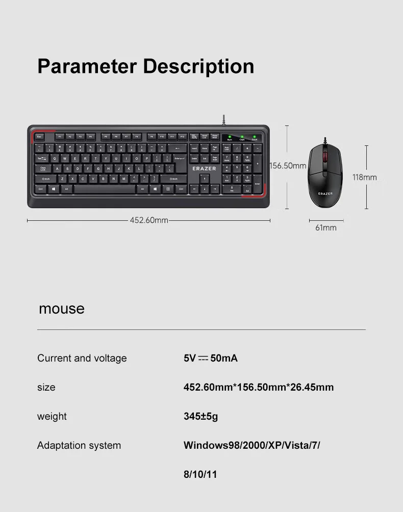 Erazer Km201 Wired Keyboard And Mouse Set Ergonomic Full-size_voghion.com
