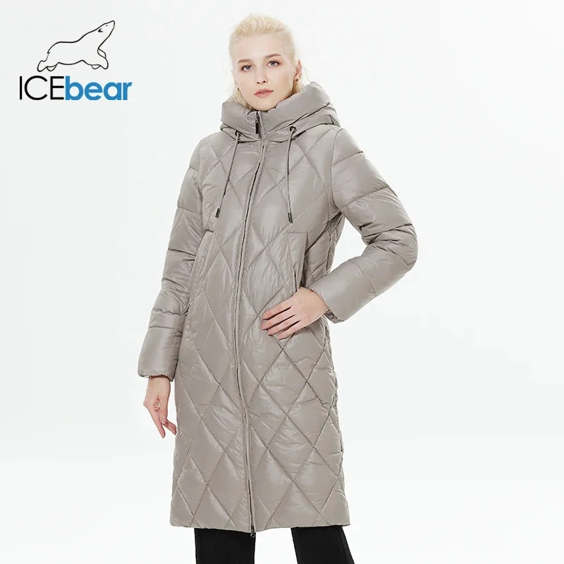 ICEbear 2023 Winter Ladies diamond quilted Jacket Lengthened Style Women Padded Parka Thickened Warm Cotton Coat  GWD22631D