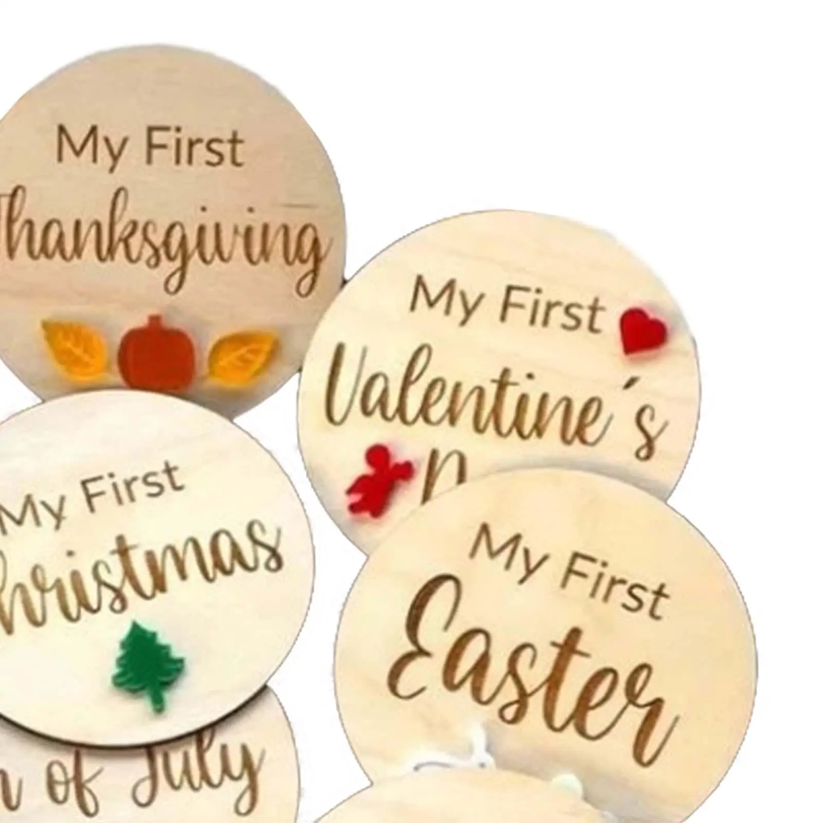 Wooden Baby Milestone Card Birth Sign Holiday Photo Props Wooden Circles 10Pcs Growth Recording Card for Newborn Boy Girl Baby