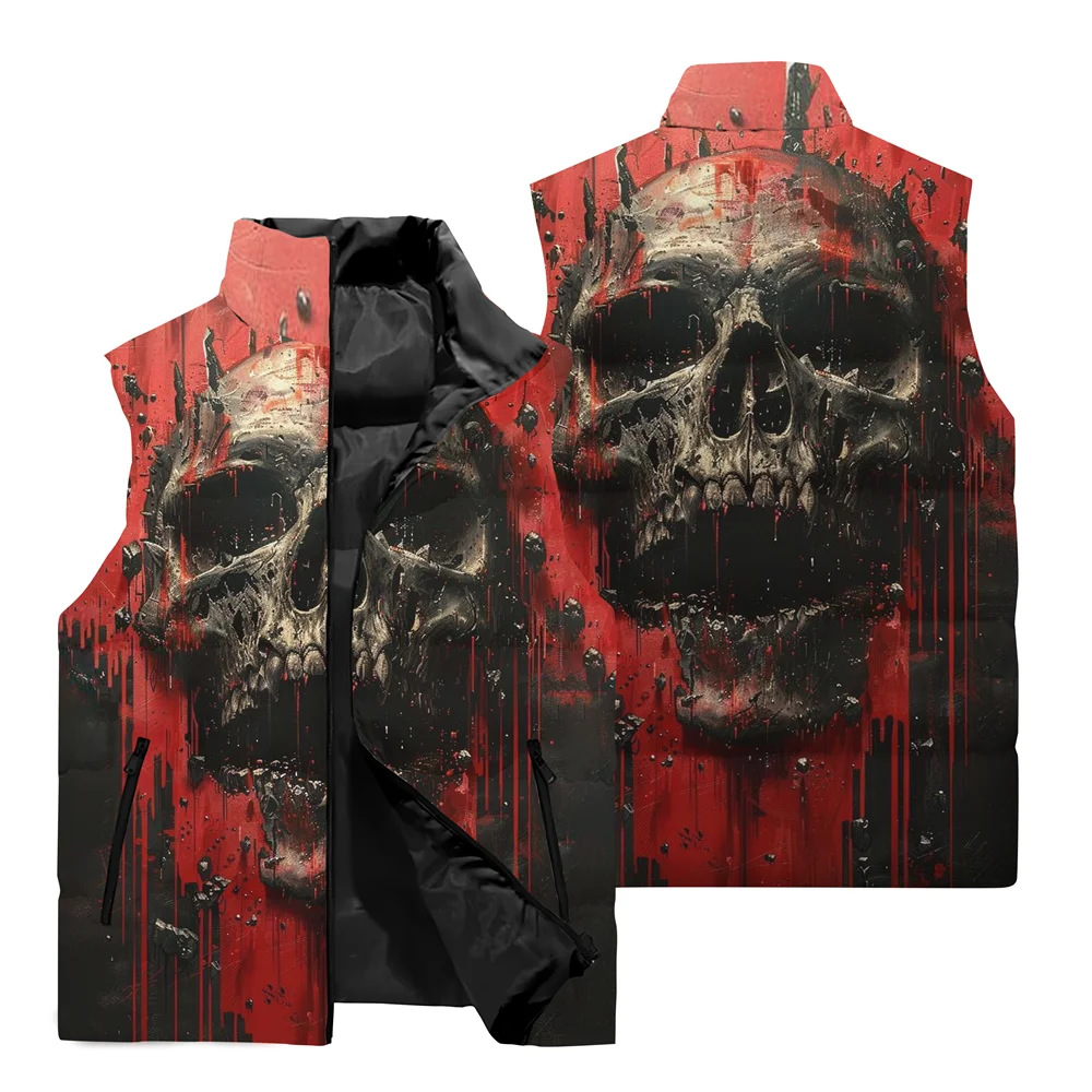 thumbnail image 1 of Chaleco de ciclismo para hombre con estampado 3D de calaveras, jersey de ciclismo para motocicleta, chaleco cortavientos con cremallera y cuello alto informal para otoño 2024, 1 of 5
