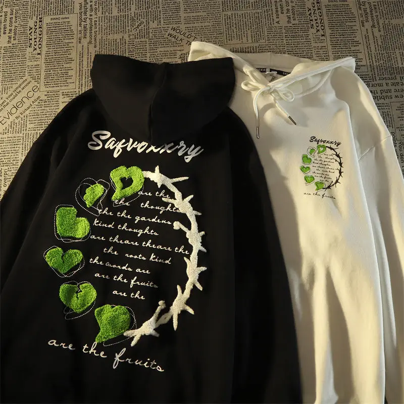 

American high street oversize large size love hooded sweater men and women loose couple thick harajuku sweatshirt hoodie