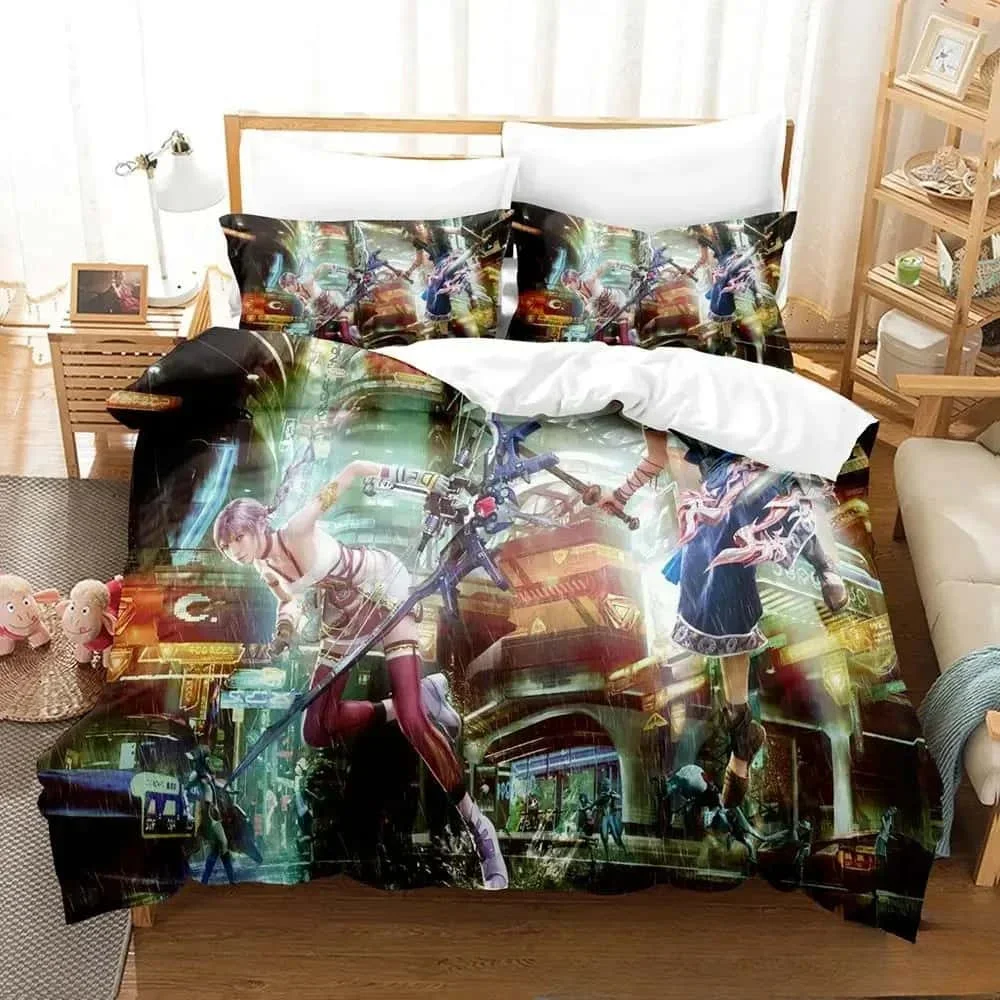 New 3D Printed Anime Game FINAL FANTASY XIII-2 Bedding Set Boys Girls Twin Queen King Size Duvet Cover Pillowcase Bed Boys Adult