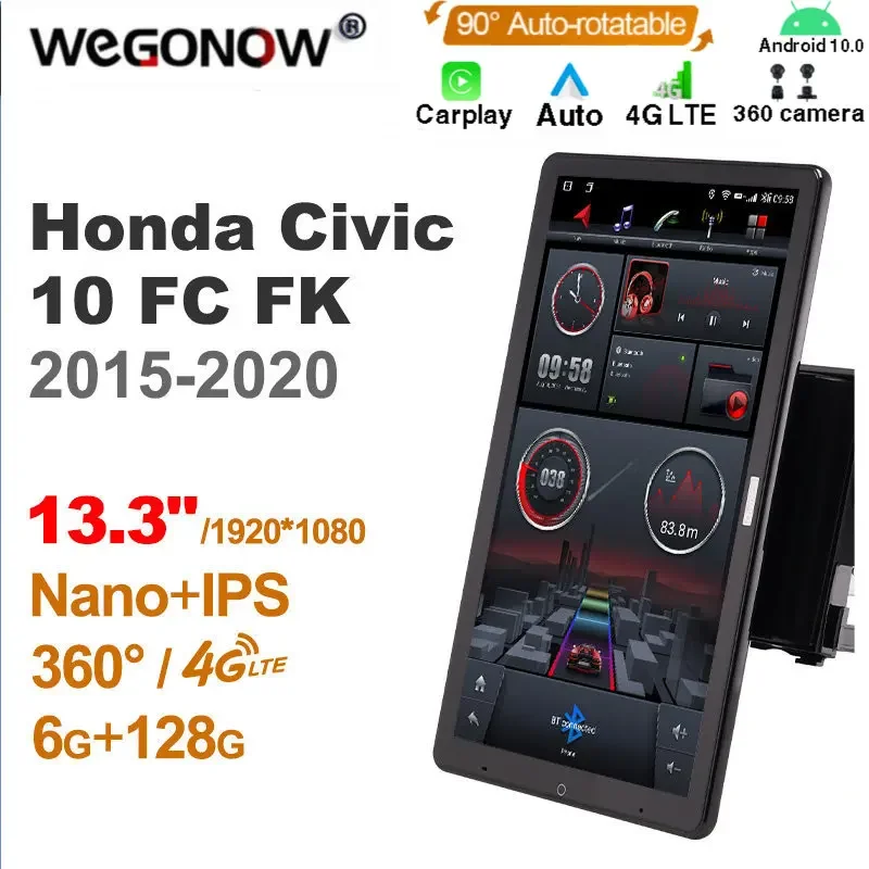 

1920*1080 Nano Ownice Android10.0 for Honda Civic 10 FC FK 2015-2020 Car Radio Audio 13.3'' Rotatable 360 6G 128G Tesla Style