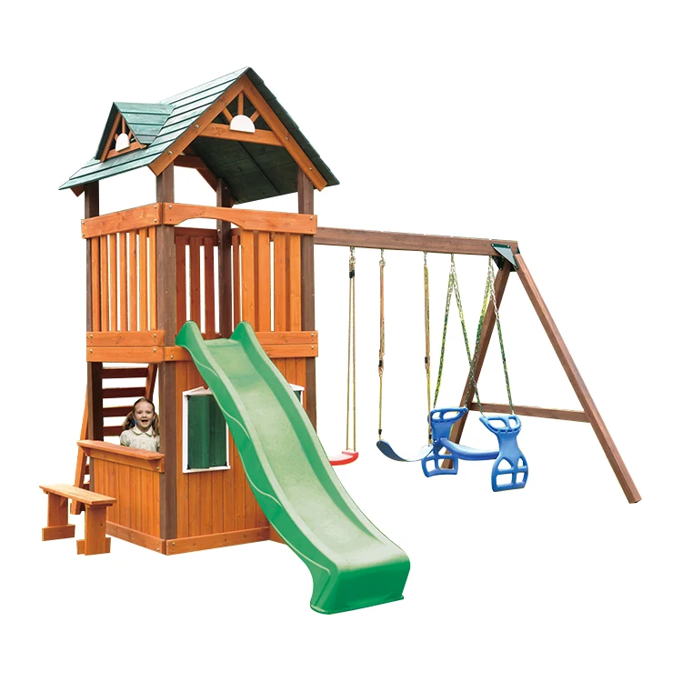 Set da Gioco per Bambini, Casette di Lusso in Legno di Abete Massiccio con Scivolo - immagine 5