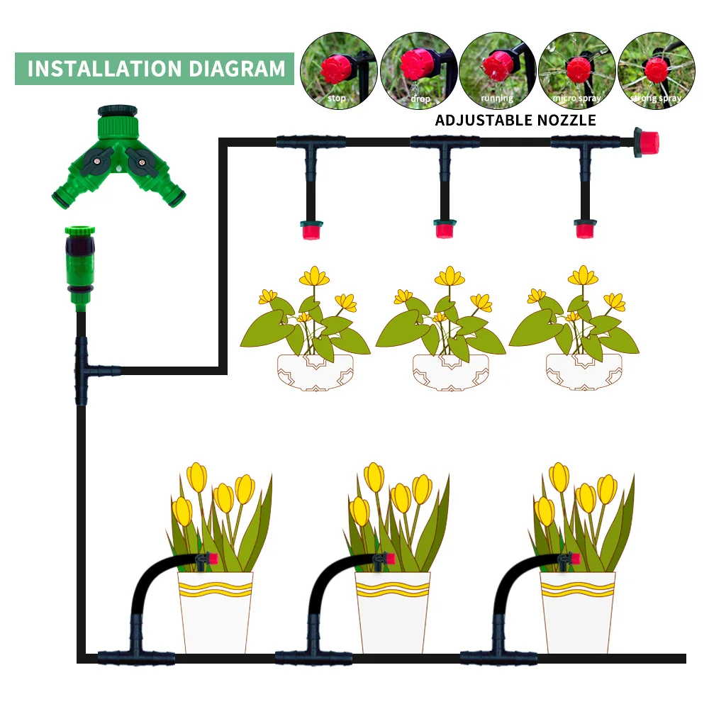 Drip Irrigation Kits OASIS 50M-5M DIY Drip Irrigation System Automatic Watering Garden Hose Micro Drip Watering Kits with Adjustable Drippers Plants Irrigation Kits Garden Irrigation Kits Drip Irrigation Tool
