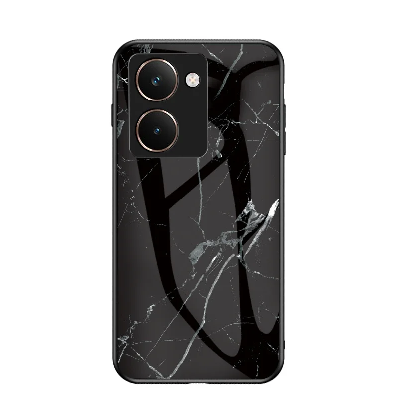 Marble Grain Tempered Glass Hard Back Cover with Silicone Bumper