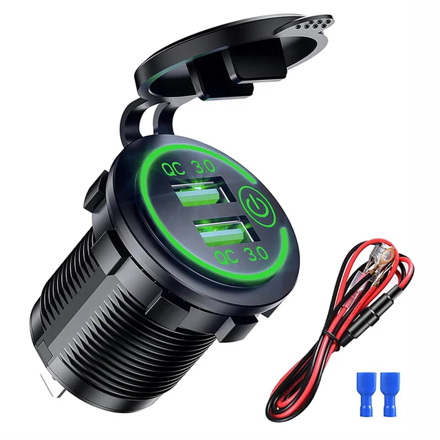 Dual USB Car Charger Socket with Quick Charge 3.0 and Touch Switch - Waterproof Fast Charging Power Outlet