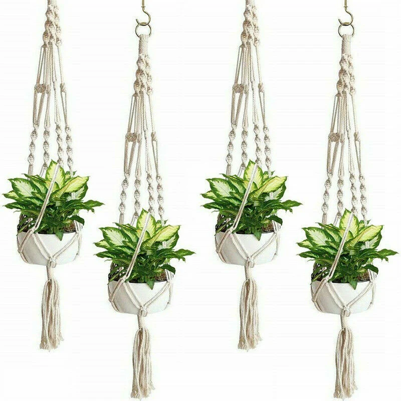 Elegant Woven Plant Hanger Basket with Tassel Design for Indoor and Outdoor Spaces