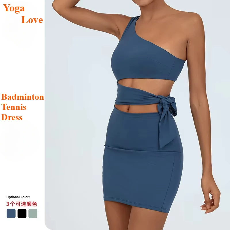 Seamless Yoga Jumpsuit Set Sports Fitness Dress Chest Pad Naked Feel Anti-light Badminton Tennis Skirt Gym Yoga Bodysuit Women