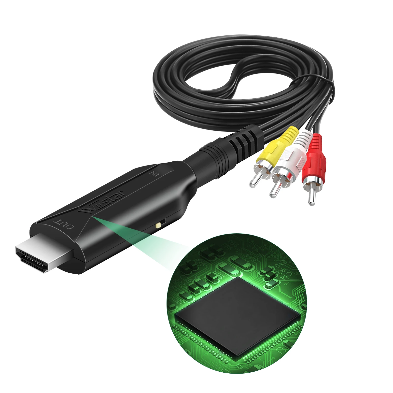 Verbund AV/RCA CVBS zu HDMI Kabel Adapter (Stecker) 1080P Video Audio Konverter Mini AV2HDMI Adapter Konverter Box PAL/NTSC – Detail 4