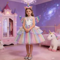 Costume de licorne de fête fantaisie, robe de princesse en tulle arc-en-ciel pour filles, pour enfants, carnaval, mariage, fête d'anniversaire, robe de cérémonie 1