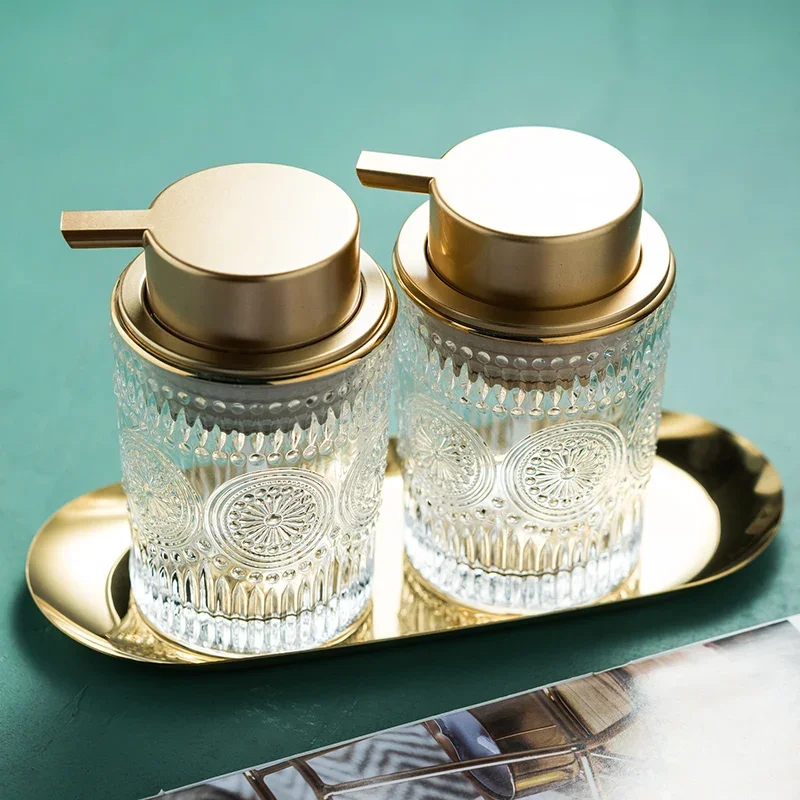 Description Picture 3 of itemClear Glass Lotion Bottle Portable Press Soap Bottle Body Soap/shampoo/face Wash Dispenser Bottle Metal Storage TrayDisplay Tray