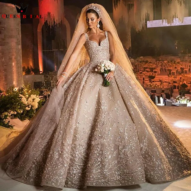 

Luxury Ball Gown Puffy Weddding Dresse Sweetheart Tulle Lace Crystal Pearls Beads Diamonds 2023 Formal Muslim Bridal Gowns LK03