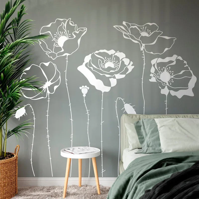 Poppys Flower Wall Decalcomanie Plant Vinyl Sticker Nature Wall Decoration Flower Nursery Decal Living Room Art Murals 2179