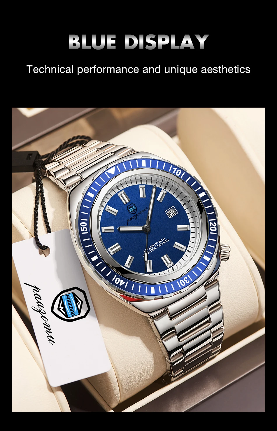 Montre homme de luxe, style business, date, jour de la semaine, étanche, lumineuse, bracelet sport en acier inoxydable, mouvement à quartz._voghion.com