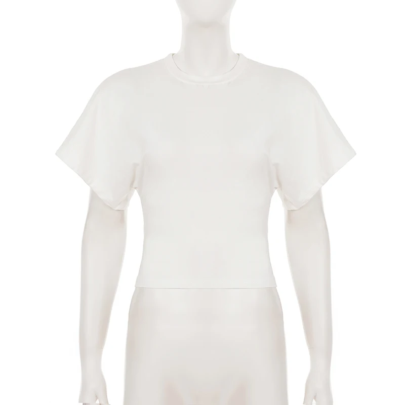 SUCHCUTE Solid Cotton O-Neck Pullover Waist Short Top Women Short-Sleeved Loose T-shirt Causal All-Match Shirts Summer Basic New