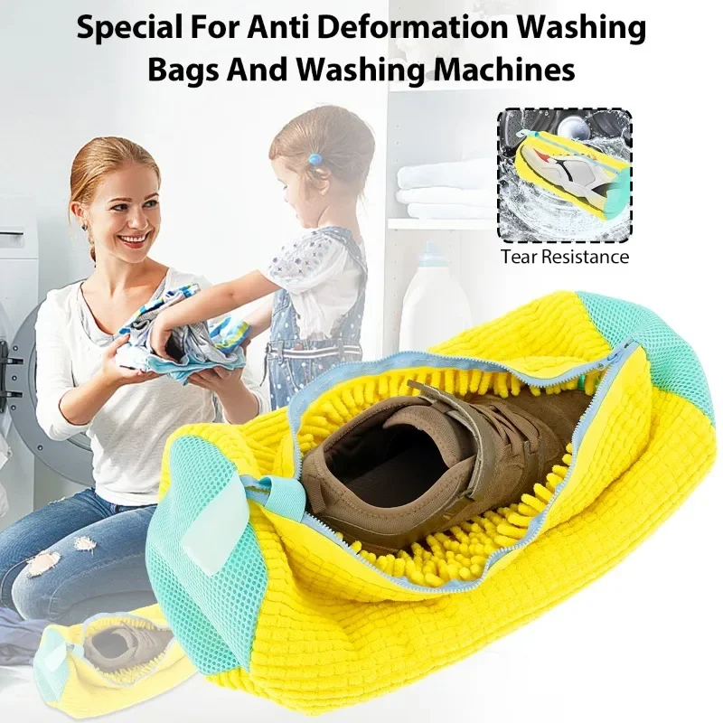 Reusable Cotton Shoe Laundry Bags, Anti-Deformation Washing Mesh Organizer for Shoes & Clothes, Easy Clean 3