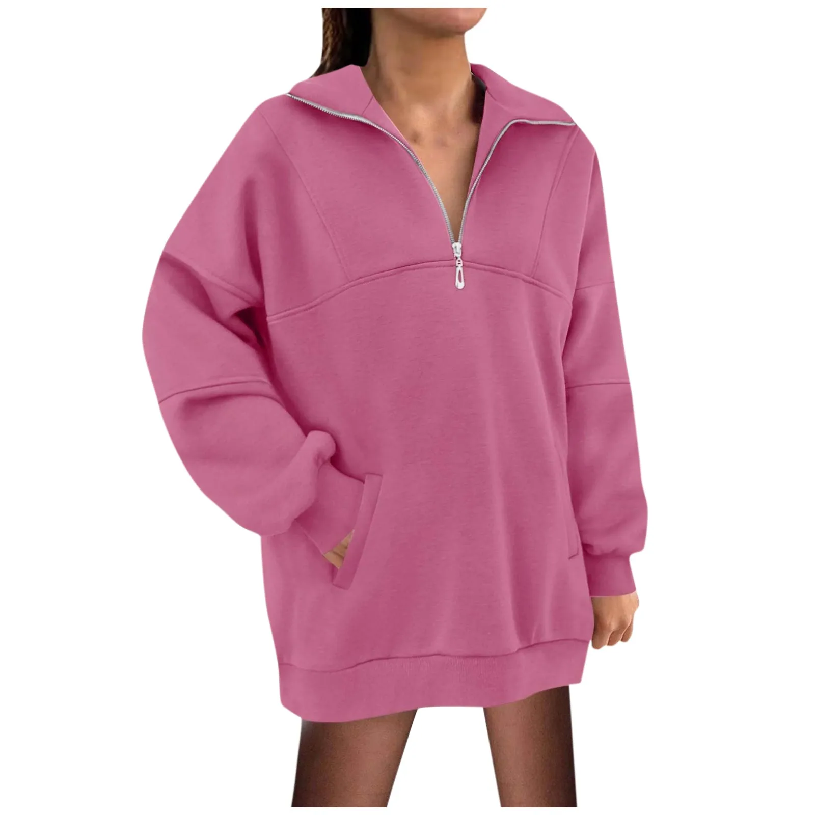 

2023 Autumn Winter Warm Pullover Women Solid Color Half Zipper Pocket Loose Shirt Casual Oversized Pullover Street Sweatshirt