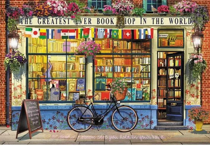 At Bookstore of The World 300/500/1000 Pieces Art Wooden Puzzle Challenging Beautiful Jigsaw Puzzles for Adult Kid Birthday Gift