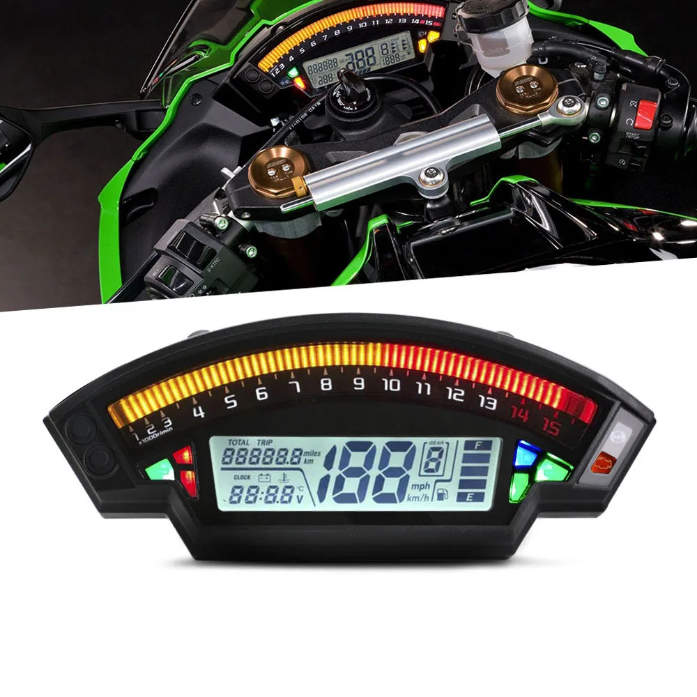 

Universal Motorcycle Tachometer Speedometer 14000RPM Gauge Tacho Meter Digital Odometer Instrument for 1 2 4 cylinder Motorcycle