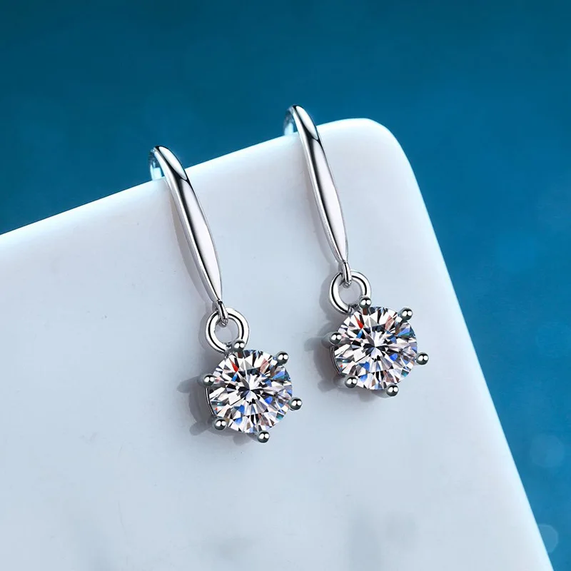 1ct 6.5mm Moissanite Droop Earrings For Women Original Wedding Chrismas Gift S925 Sterling Silver Hoop Earring Certified hoop earrings