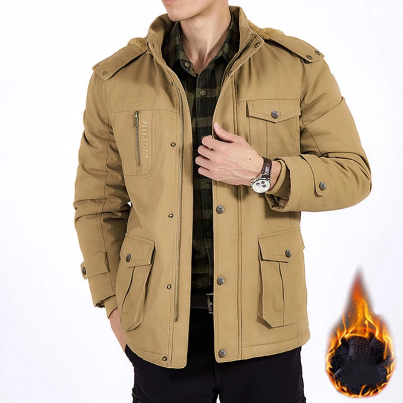 

Men's Military Winter Fleece Jacket Male Casual Thick Thermal Coat Men Army Pilot Jackets Cargo Outwear Hooded Jacket