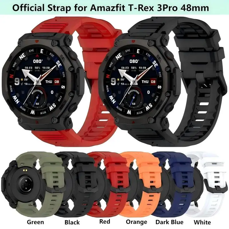 Amazfit T-REX 3 Pro 44mm 48mm 스마트 워치용 공식 실리콘 스트랩 T-Rex3/T-REX3Pro 액세서리용 스포츠 손목 밴드 팔찌