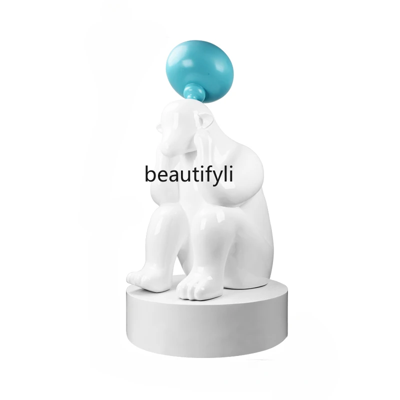 

Large FRP Cartoon Animal Sculpture Polar Bear Floor Living Room Decoration Large Shopping Mall Beautiful Furnishings Decoration