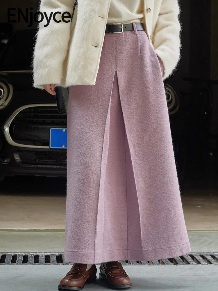 

Winter Women Modern Woolen High Waist Split Long Skirts Korean Fashion Warm Straight A-line Maxi Skirt Workwear