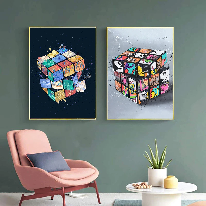 

Художественные абстрактные постеры и принты на холсте с изображением игрового кубика граффити настенные картины для детской комнаты домашний декор подарки
