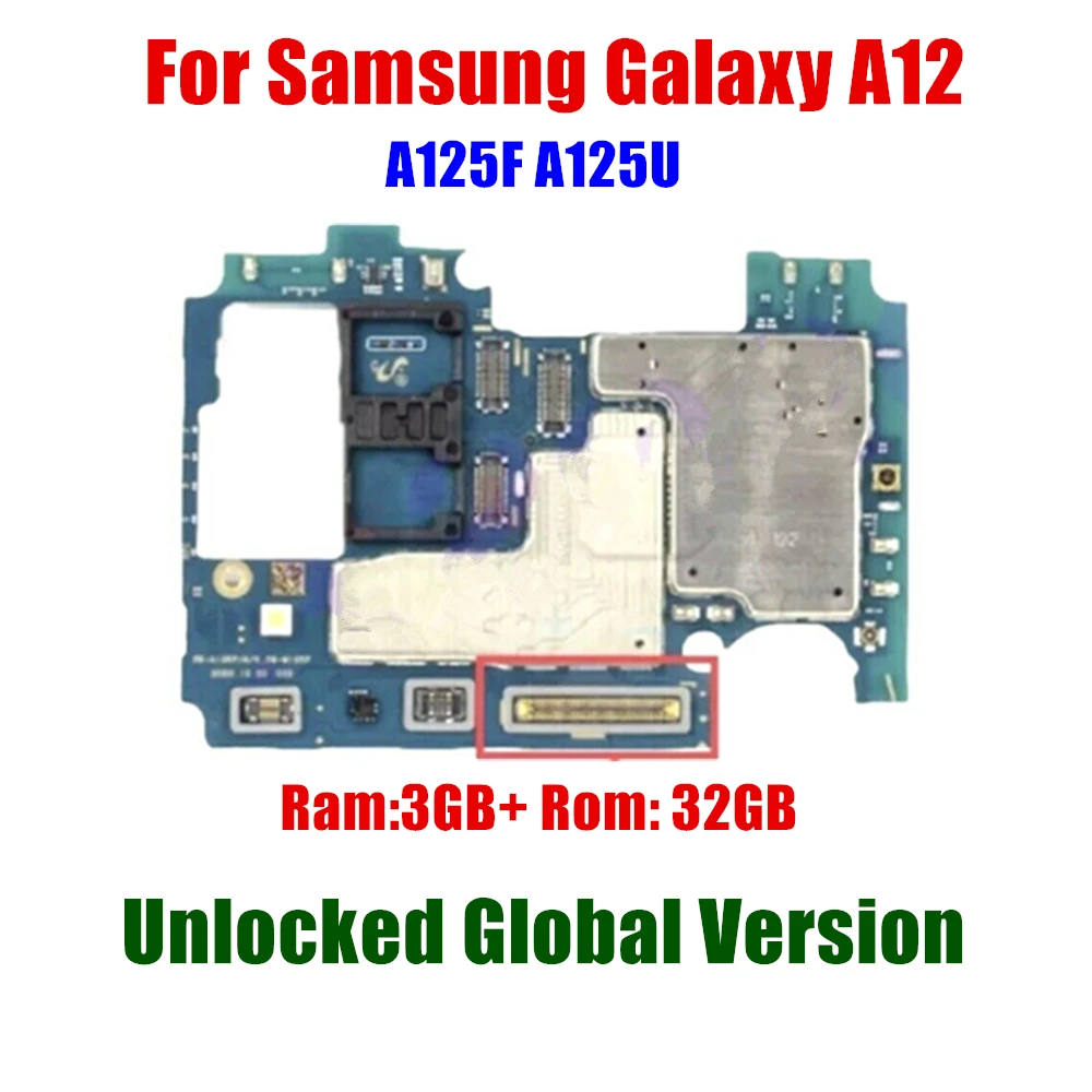 

32G 3G Unlocked EU Version For Samsung Galaxy A12 A125F A125U Full Work Logic Board Original Good Tested Motherboard NO account