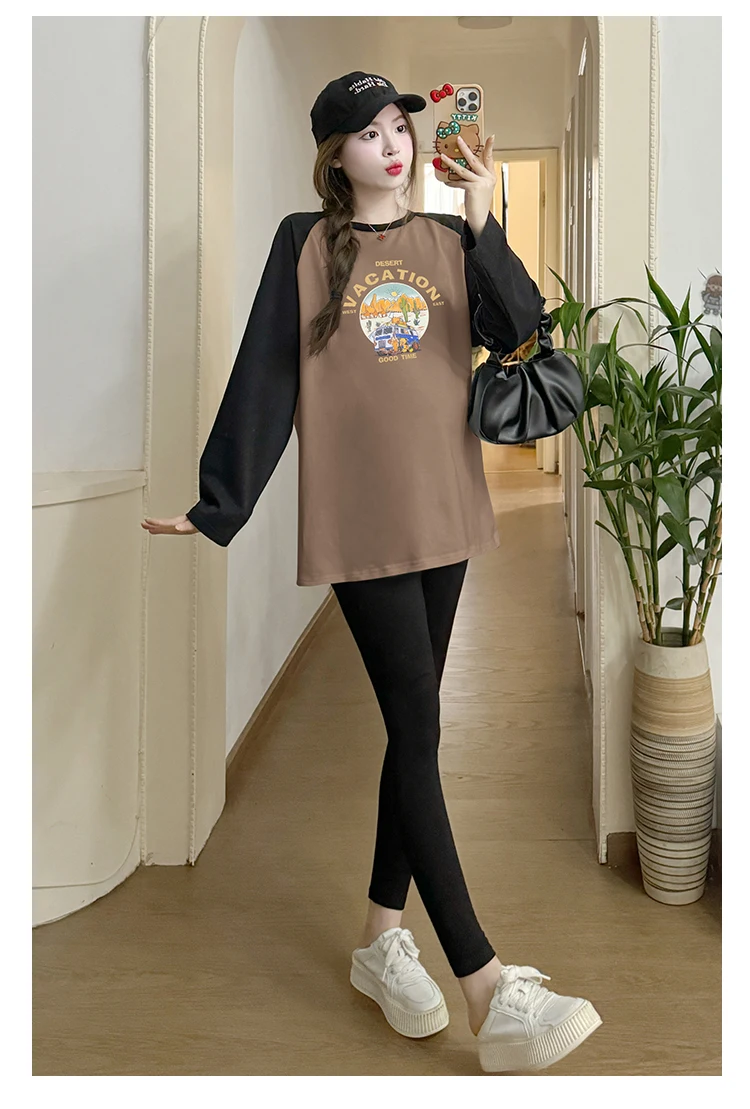 Maternity tops Korean Style Batwing Sleeve Maternity Cotton Shirts Long Sleeve O-Neck Pregnant Woman Blouses Irregular T-Shirts Tees and Tops