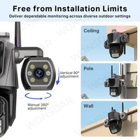 WONSDAR caméra IP Triple objectif extérieur remplissage sonore haut-parleur WiFi caméra détection humaine suivi automatique PTZ Surveillance vidéo iCSee 6