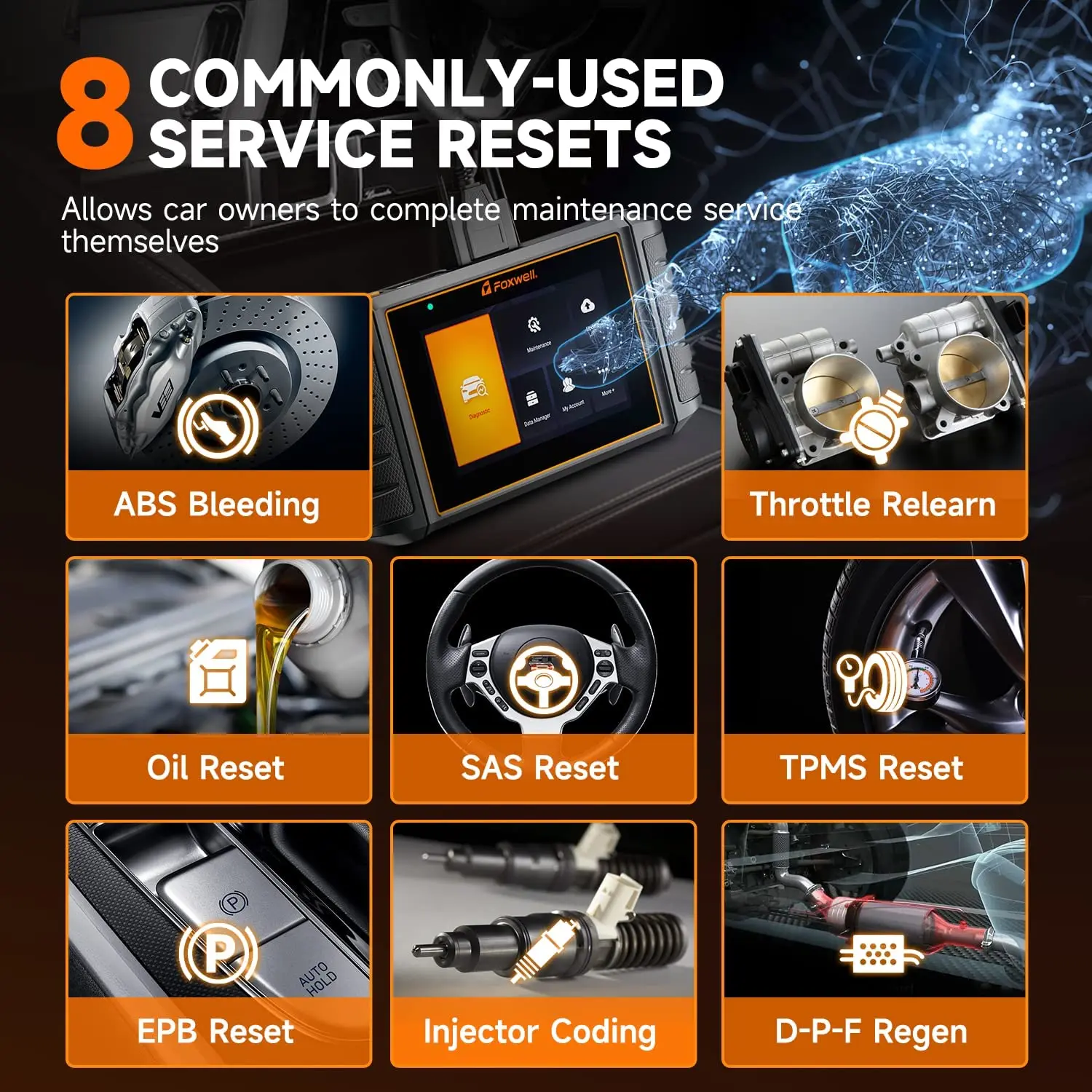 Foxwell NT726 OBD2 Scanner All System Diagnostic Scan Tool with ABS Oil Reset EPB DPF Injector SAS TPMS Code Reader Free Update