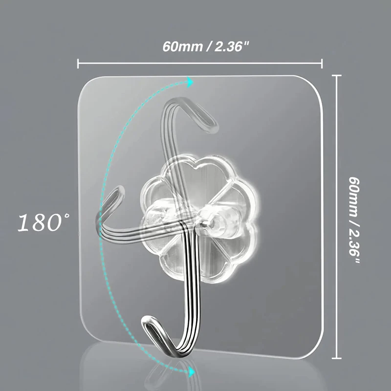 Self adhesive hooks 20 Pcs transparent stainless steel strong for bathroom towel clothes key pendant storage