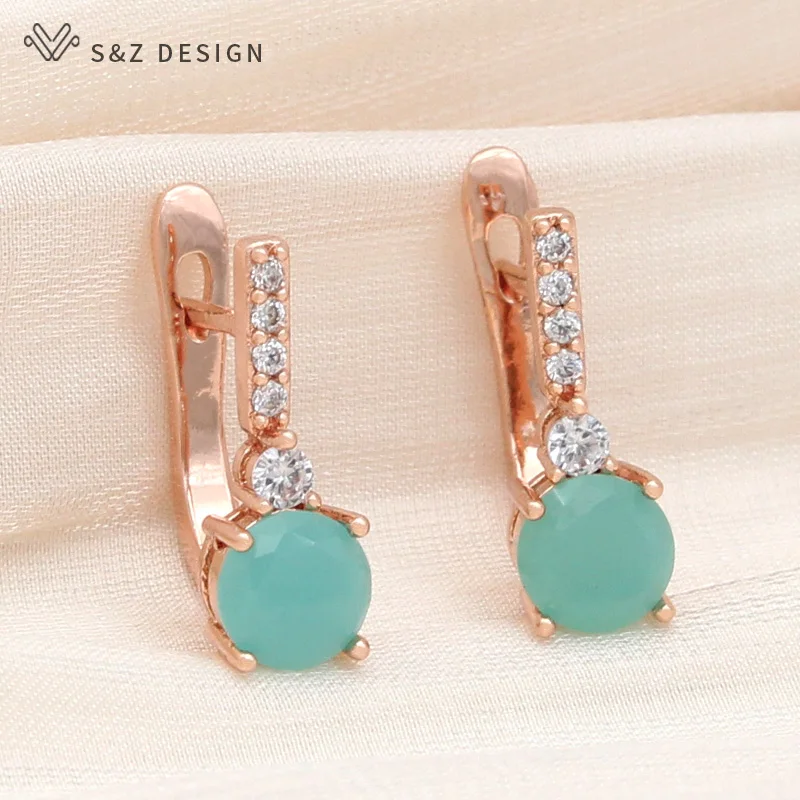 S&Z DESIGN New Fashion Cubic Zirconia Dangle Earrings For Women Wedding Jewelry 585 Rose Gold Color Round Crystal Eardrop