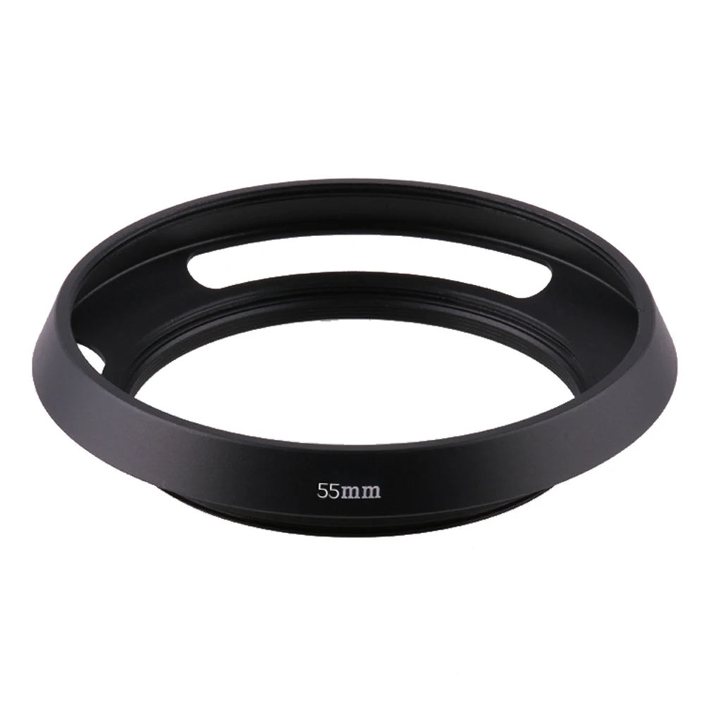 

Universal Slim Wide Black 55mm Metal Screw-in Vented Short Lens Hood Camera Photography Accessory for Nikon Canon Sony Camera