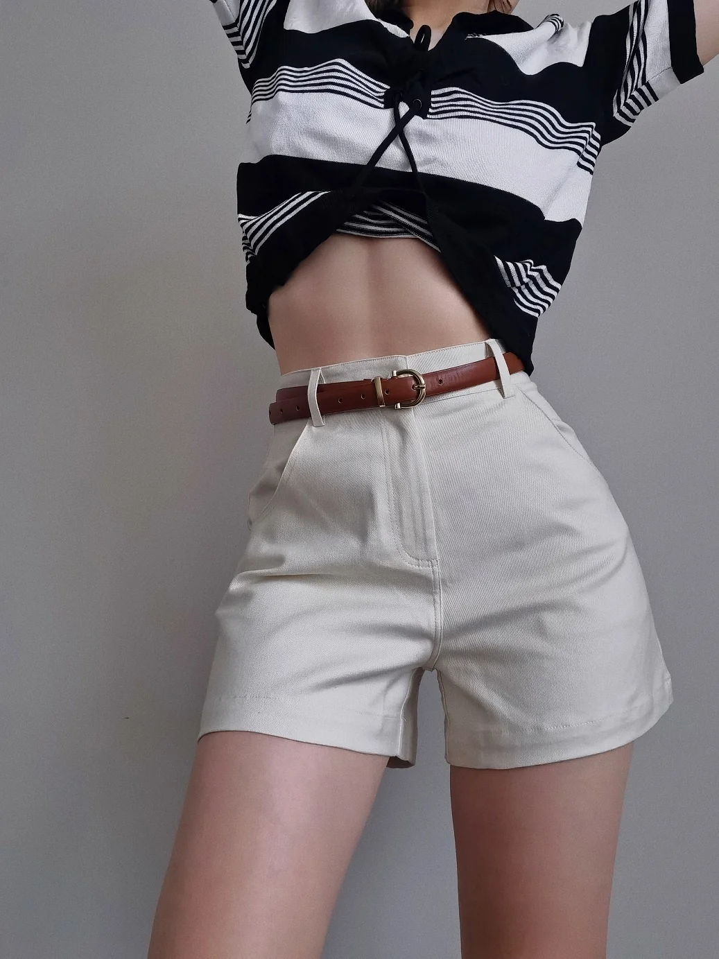 

version WOMENGAGA Korean slim high waisted shorts with texture and color tone Women's Summer Loose A-line Wide Leg Pants DTBD