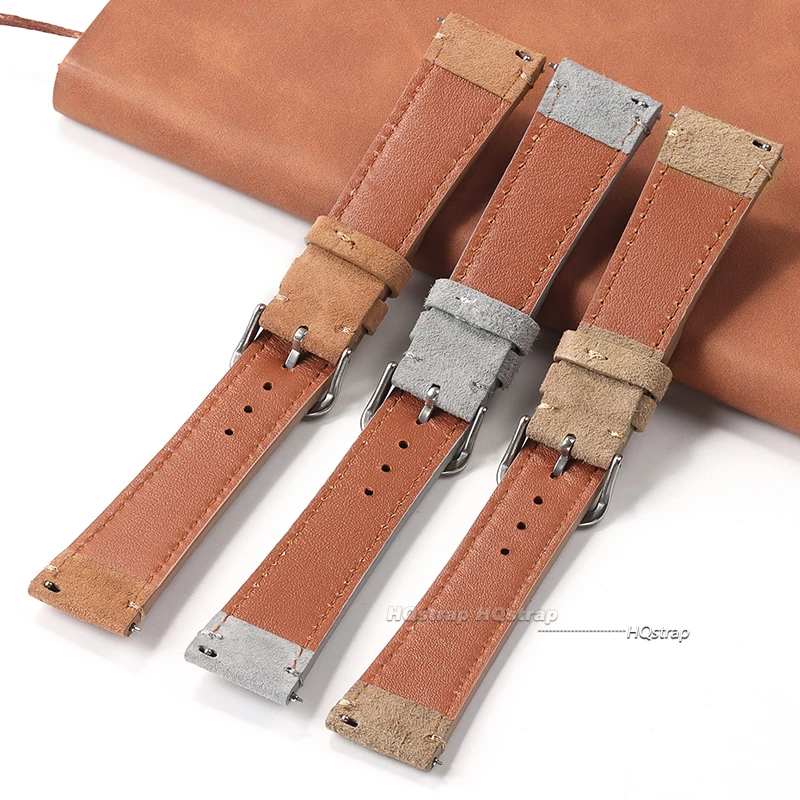 Vintage Brown Suede Leather Watch Strap with Quick Release