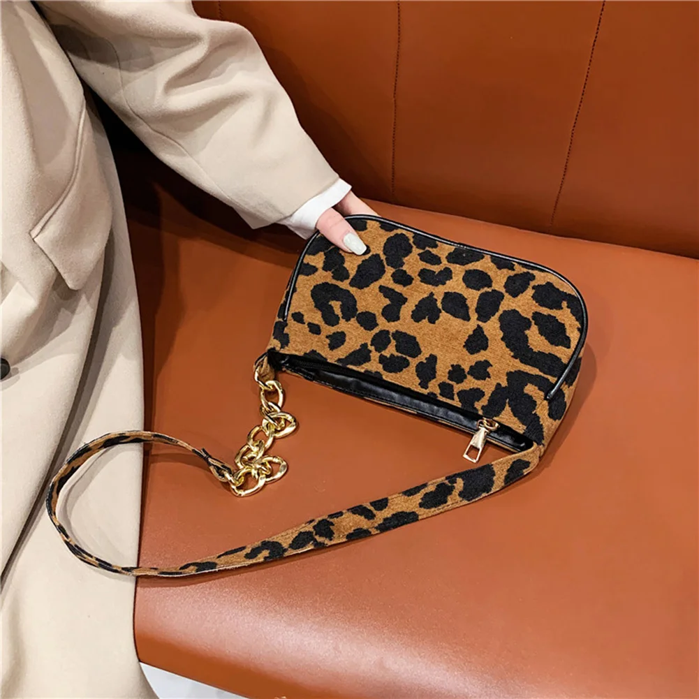 Plush Leopard Women Shoulder Bag Daily Street Totes