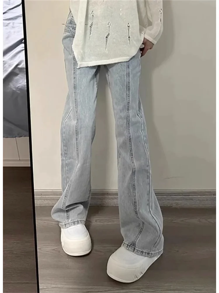 

2023 Retro Women Jeans Blue High Waist American Fashion Y2K Style Wide Leg Jean Summer Trouser Straight Female Baggy Denim Pants