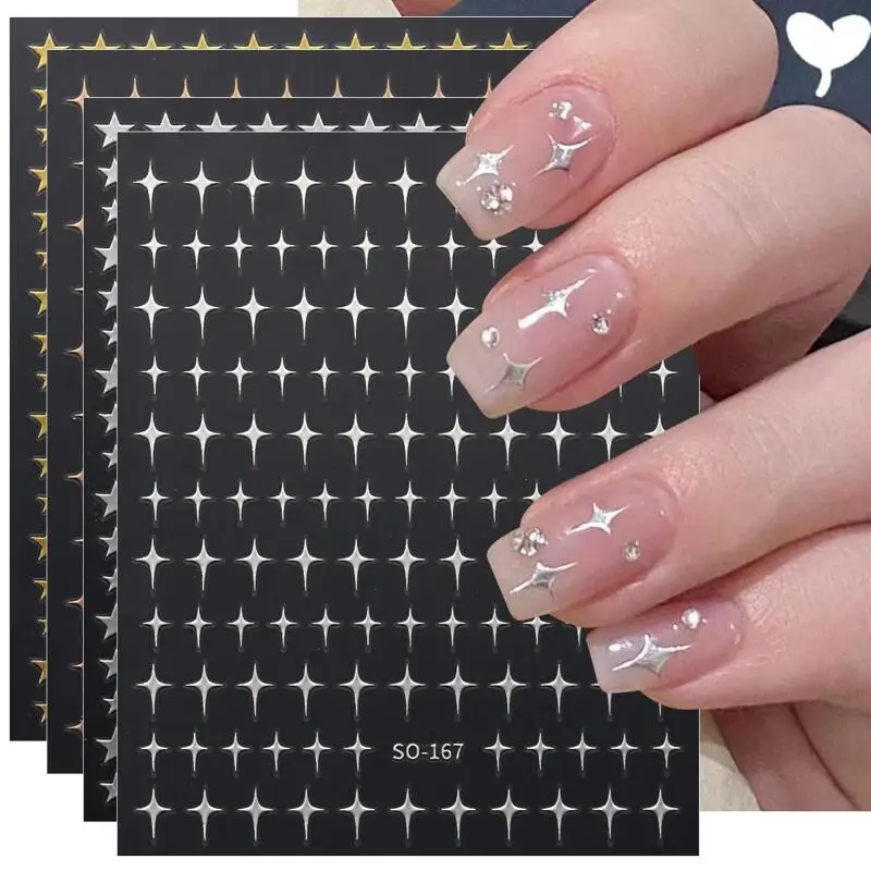 Silberne Stern-Nagelkunst-Aufkleber, Laser, metallisch, Starburst, Sternform, selbstklebende Rückseite, Nagelaufkleber, Maniküre-Charm, Folien, Dekoration – Detail 3