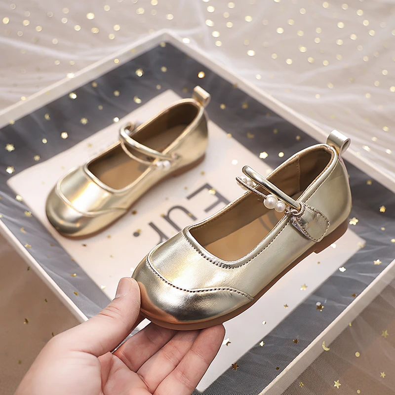 Leather Ballet Flats for Girls with Shiny Beads