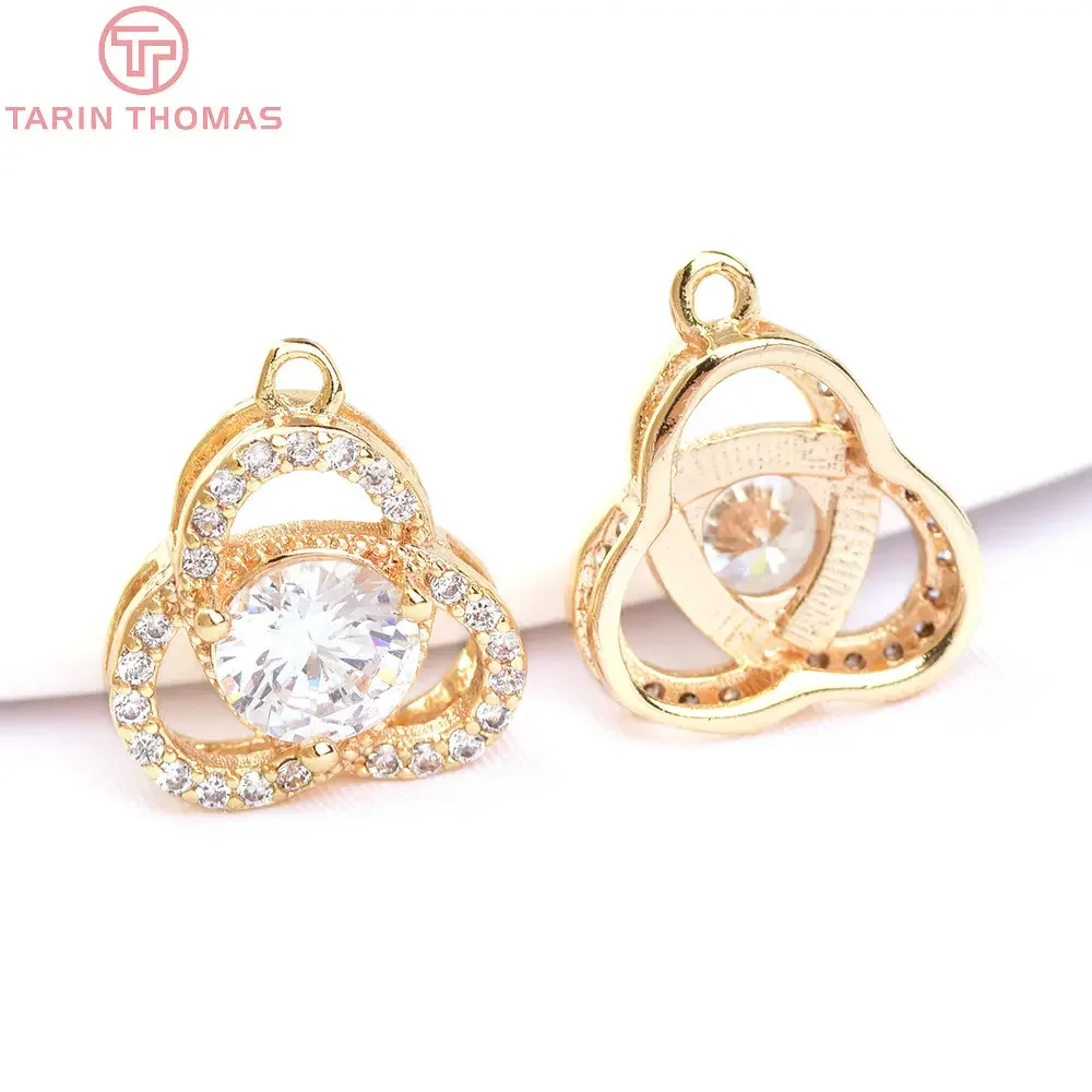 

Латунные подвески с цирконием, 4 шт., 12 мм, 24 К, золотистого цвета, три оборота, фурнитура высокого качества для изготовления ювелирных изделий своими руками, оптовая продажа (6249)